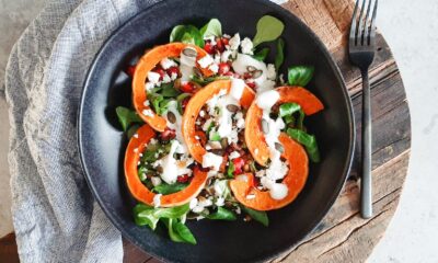 Linzensalade met geroosterde pompoen en feta